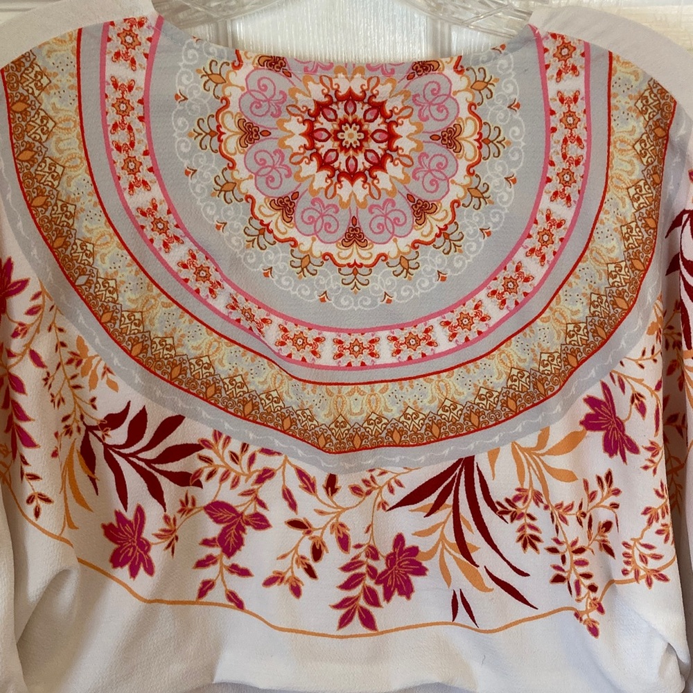 Umgee White Tunic with Pink & Gold Medallion Print - Picture 8 of 10